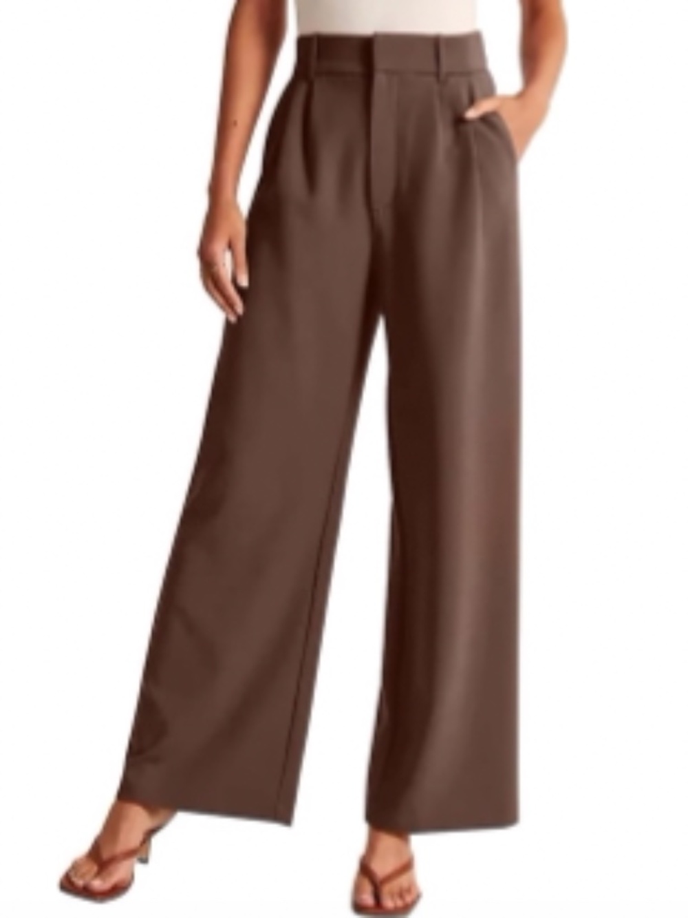 Amazon KUNMI High Waisted Wide Leg Loose Dress Pants- Chocolate Brown